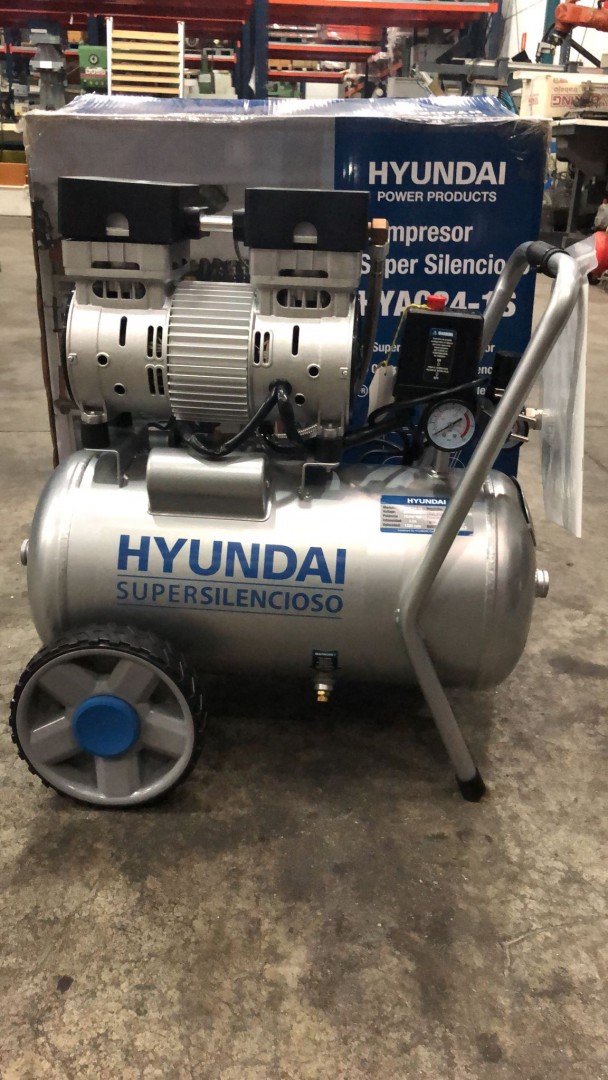 HYAC24-1S Compresor de Aire Silencioso Hyundai Motor Eléctrico Tanque 24L  Caudal 125L/m Voltaje 230V, Fersa Generadores