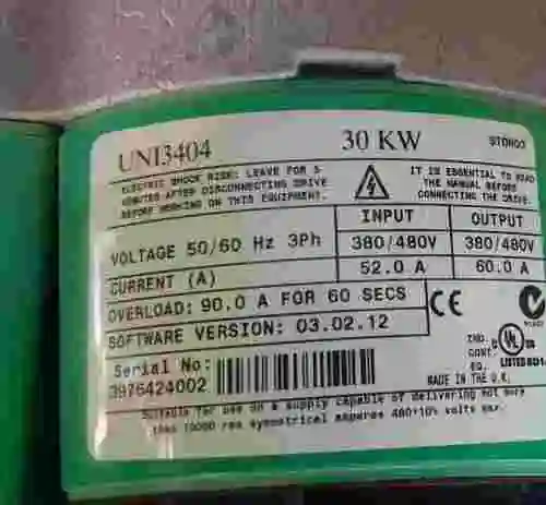 3. VARIADOR DE FRECUENCIA CONTROL TECHNIQUES UNI3404 30Kw