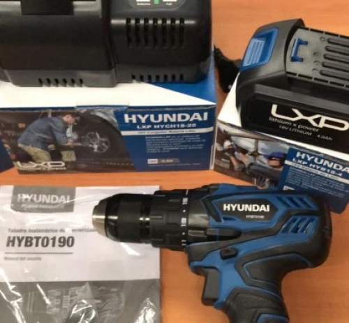 4. LOTE HYUNDAI Taladro atornillador HYBT0190 + Batería HYB18-4 18V 4Ah + Cargador HYCH18-25 18V 2.5Ah