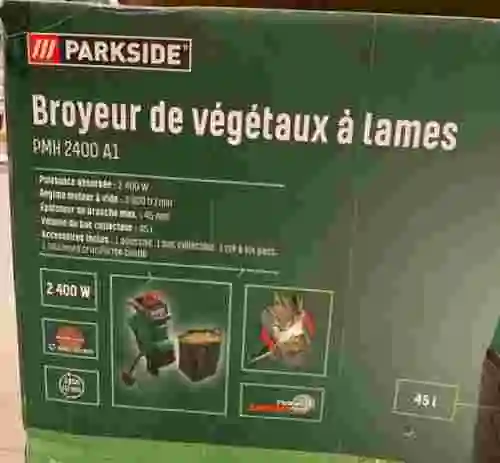 5. TRITURADORA DE RAMAS Y CESPED PARKSIDE 45L
