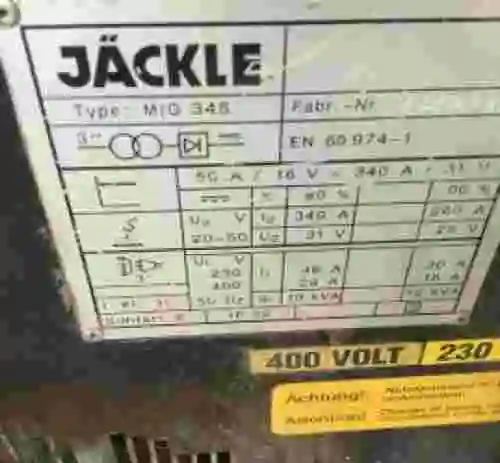 5. Equipo de soldar JACKLE MIG345.
