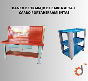 Banco de trabajo carga alta + Carrito portaherramientas azul