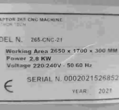 12. Máquina de corte y grabado de distintos materiales CNC V-RAPTOR 265